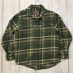 Orvis Men's Big Bear Heavyweight Flannel Shirt Jacket Shacket Size M Plaid Green